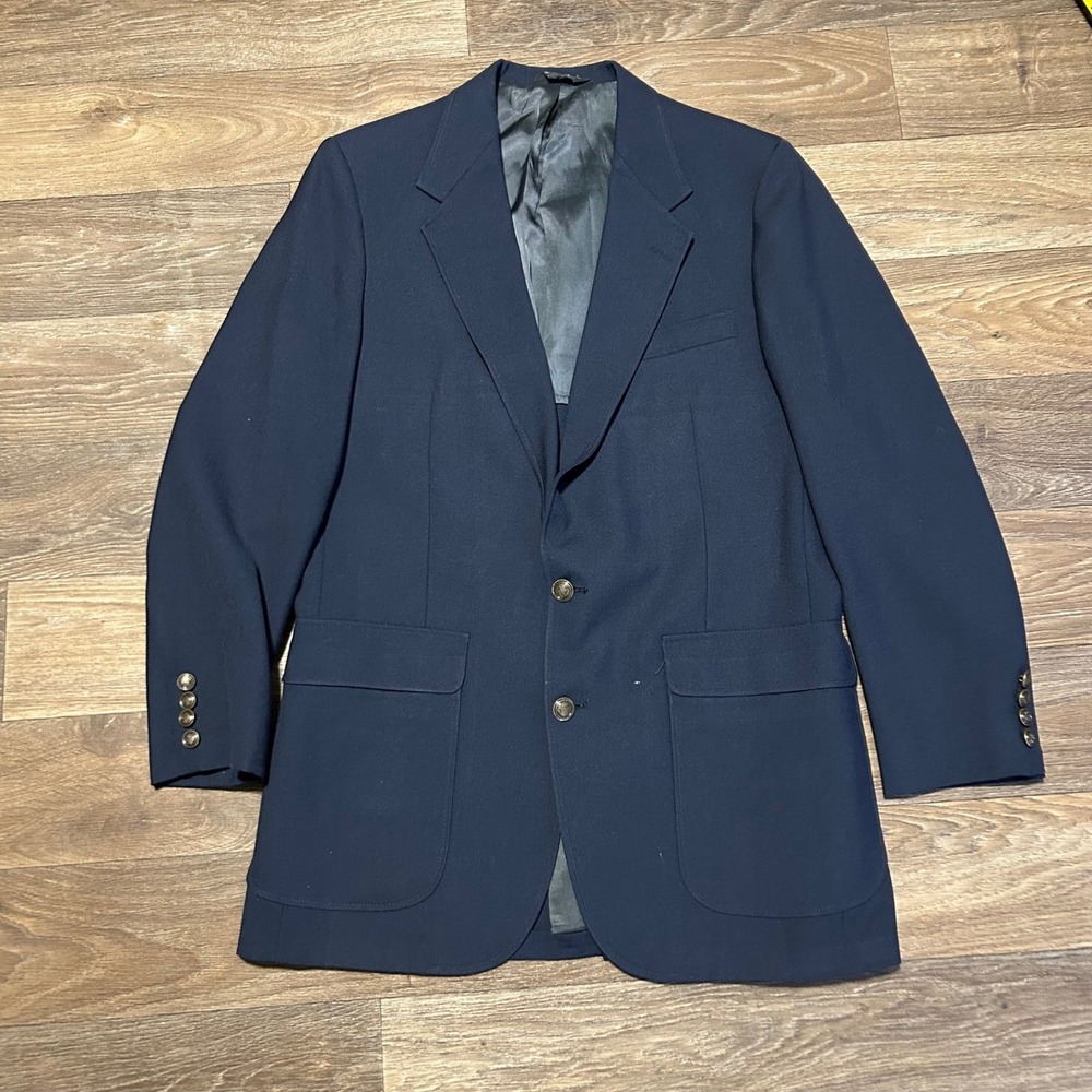 Botany 500 Blazer Mens 42 Navy Blue Parisian Vintage Gold Button Sport Coat USA